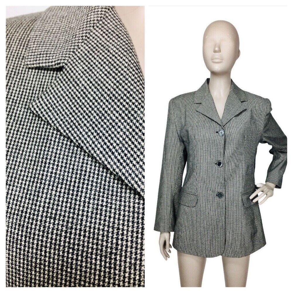 Vintage 70s Ricciardi Alta Moda Houndstooth Tailored Blazer Jacket Italy M/L